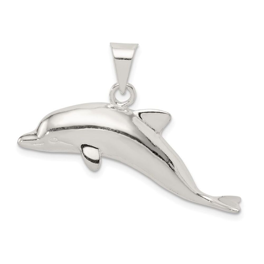 Sterling Silver Large 2D Polished Dolphin Pendant